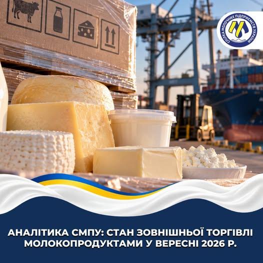 У вересні загальний обсяг зовнішньої торгівлі молокопродуктами зріс на 10% порівняно із серпнем